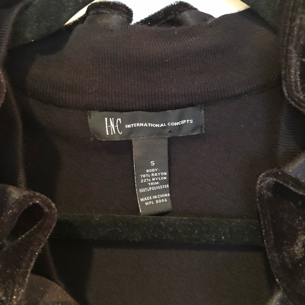 INC black sweater with velvet ruffle trim - Picture 2 of 3